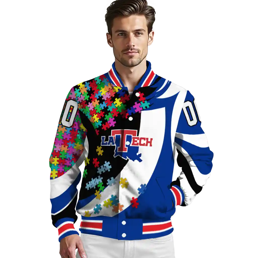 customized la tech stars and stripes slashes blue varsity jacket high quality customized la tech stars and stripes slashes blue varsity jacket high quality