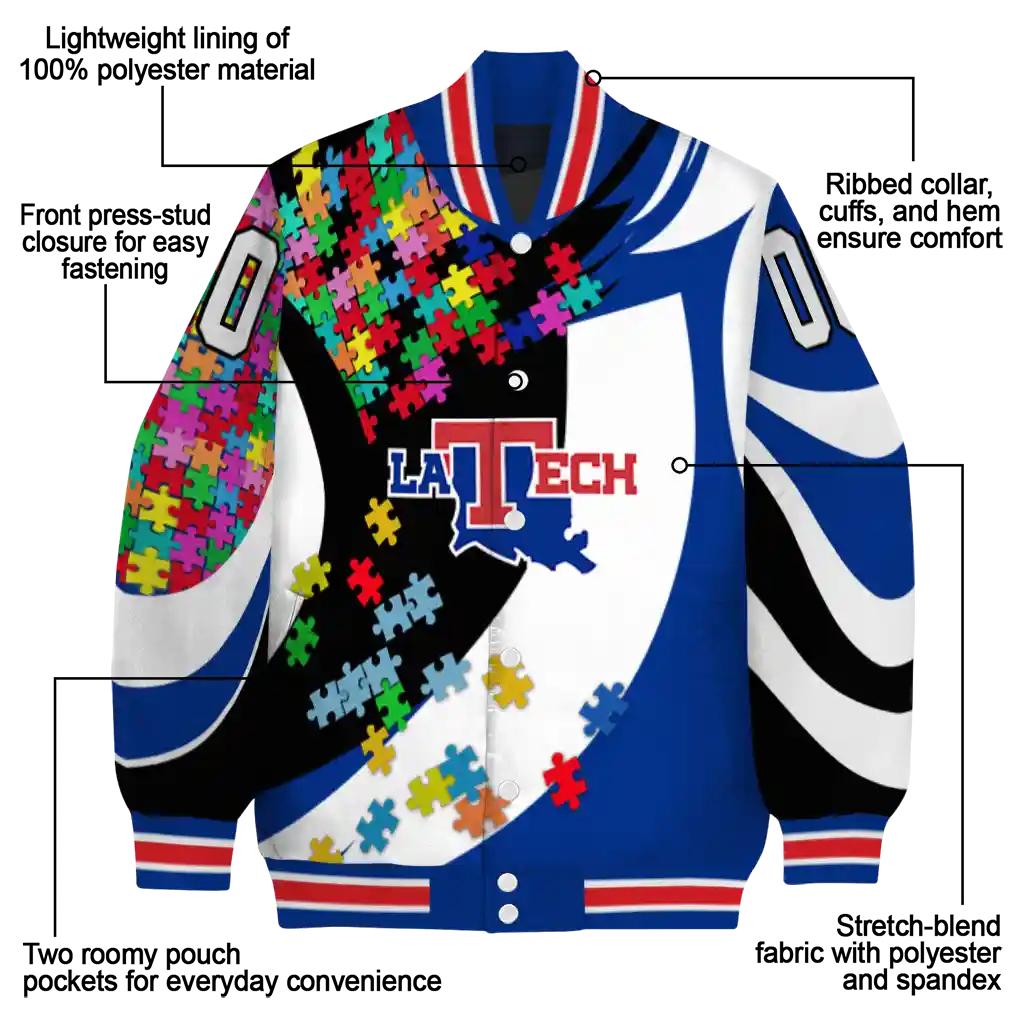 customized la tech stars and stripes slashes blue varsity jacket new arrival customized la tech stars and stripes slashes blue varsity jacket new arrival