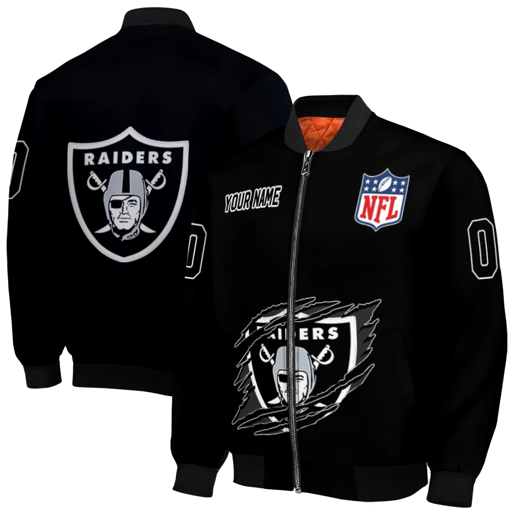 customized las vegas raiders claw scratch black bomber jacket best selling customized las vegas raiders claw scratch black bomber jacket best selling
