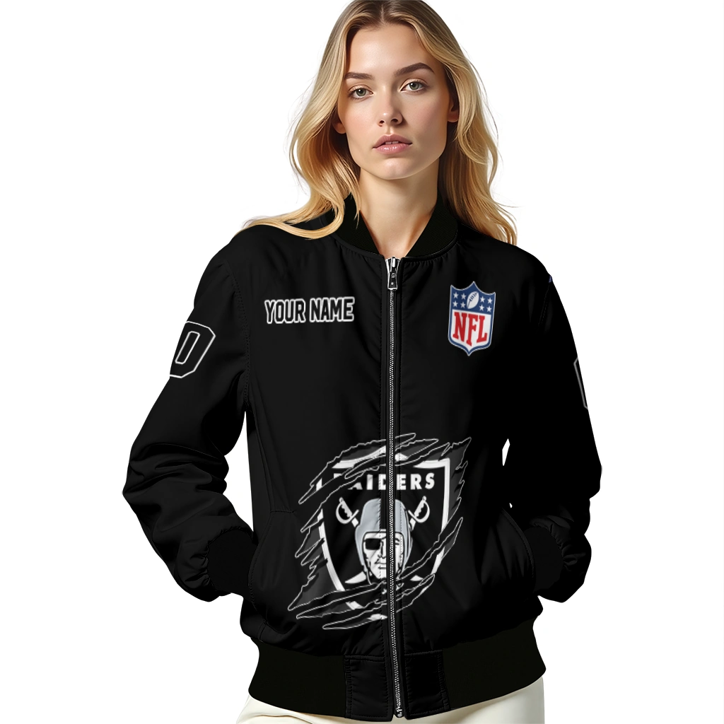 customized las vegas raiders claw scratch black bomber jacket latest model customized las vegas raiders claw scratch black bomber jacket latest model