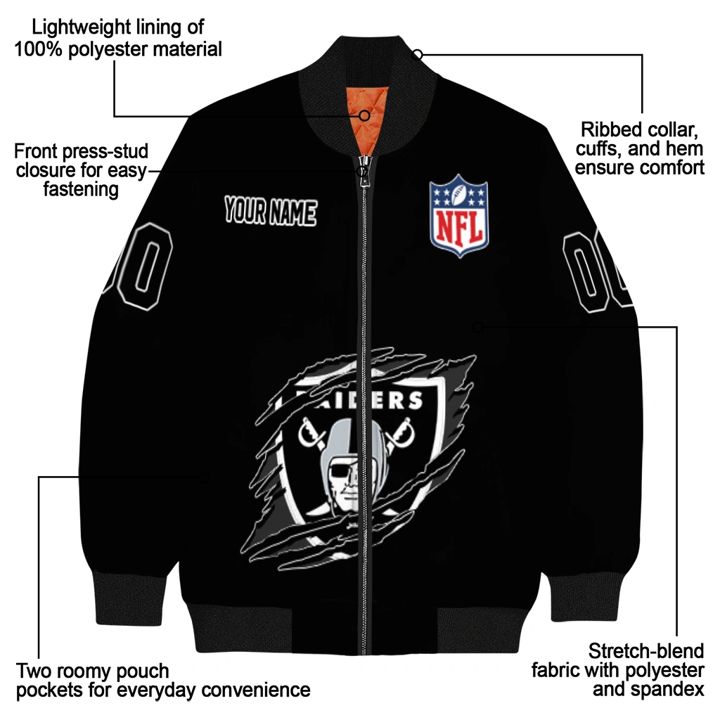 customized las vegas raiders claw scratch black bomber jacket new arrival customized las vegas raiders claw scratch black bomber jacket new arrival