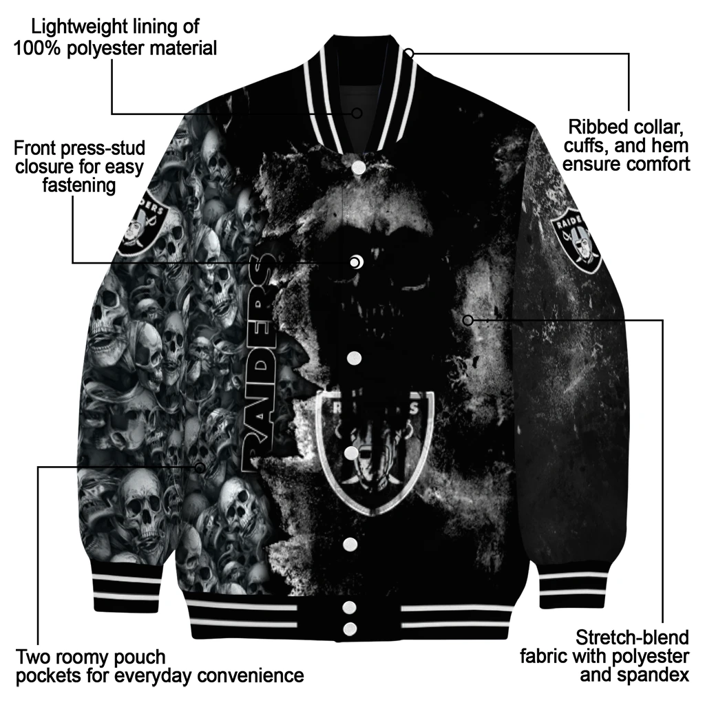 customized las vegas raiders skull cluster black varsity jacket new arrival customized las vegas raiders skull cluster black varsity jacket new arrival