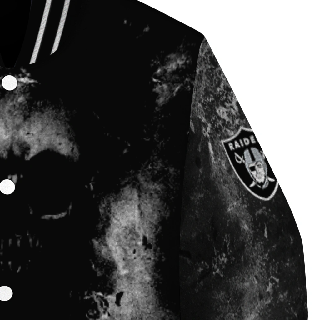 customized las vegas raiders skull cluster black varsity jacket premium grade customized las vegas raiders skull cluster black varsity jacket premium grade