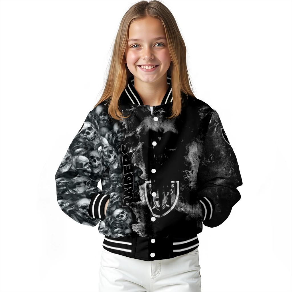 customized las vegas raiders skull cluster black varsity jacket top rated customized las vegas raiders skull cluster black varsity jacket top rated