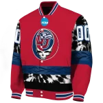 customized liberty flames circle skull red black varsity jacket best selling