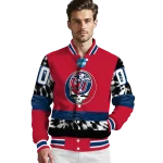 customized liberty flames circle skull red black varsity jacket best selling