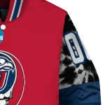 customized liberty flames circle skull red black varsity jacket best selling