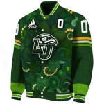 customized liberty flames shamrock vortex green varsity jacket best selling