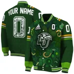 customized liberty flames shamrock vortex green varsity jacket best selling