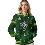 customized liberty flames shamrock vortex green varsity jacket best selling