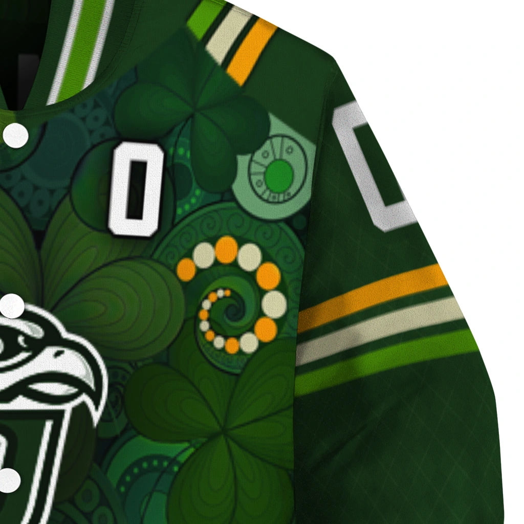 customized liberty flames shamrock vortex green varsity jacket premium grade customized liberty flames shamrock vortex green varsity jacket premium grade