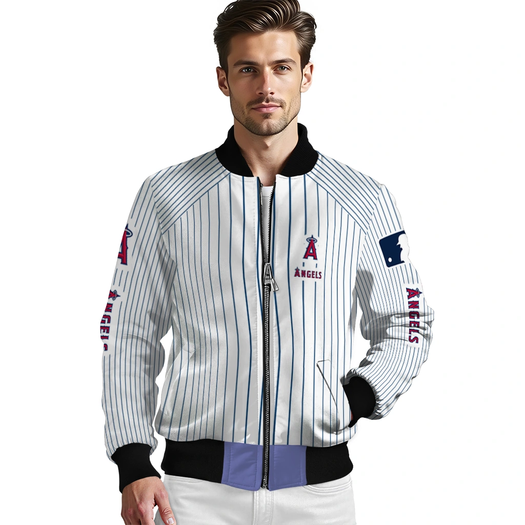 customized los angeles angels athlete pinstripes white bomber jacket high quality customized los angeles angels athlete pinstripes white bomber jacket high quality