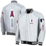 customized los angeles angels athlete pinstripes white varsity jacket best selling