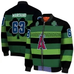 customized los angeles angels clover green lines green black bomber jacket best selling