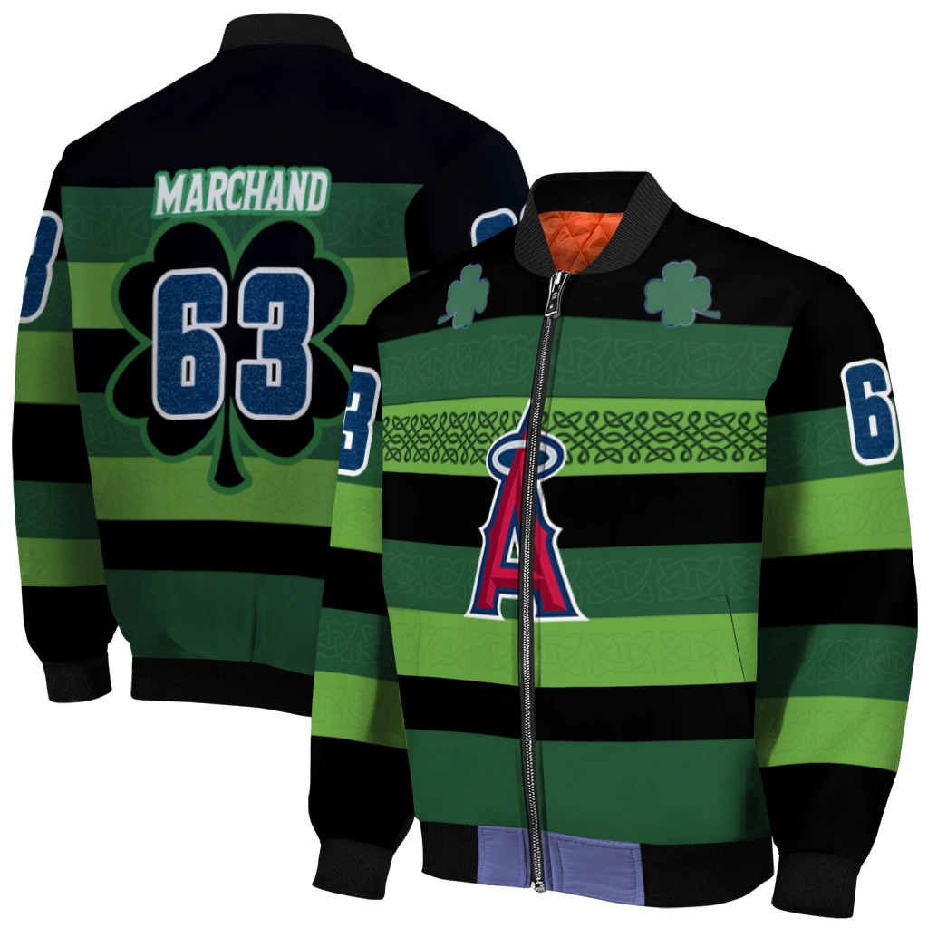 customized los angeles angels clover green lines green black bomber jacket best selling customized los angeles angels clover green lines green black bomber jacket best selling