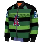 customized los angeles angels clover green lines green black bomber jacket best selling