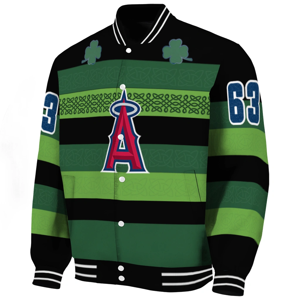 customized los angeles angels clover green lines green black varsity jacket best selling customized los angeles angels clover green lines green black varsity jacket best selling