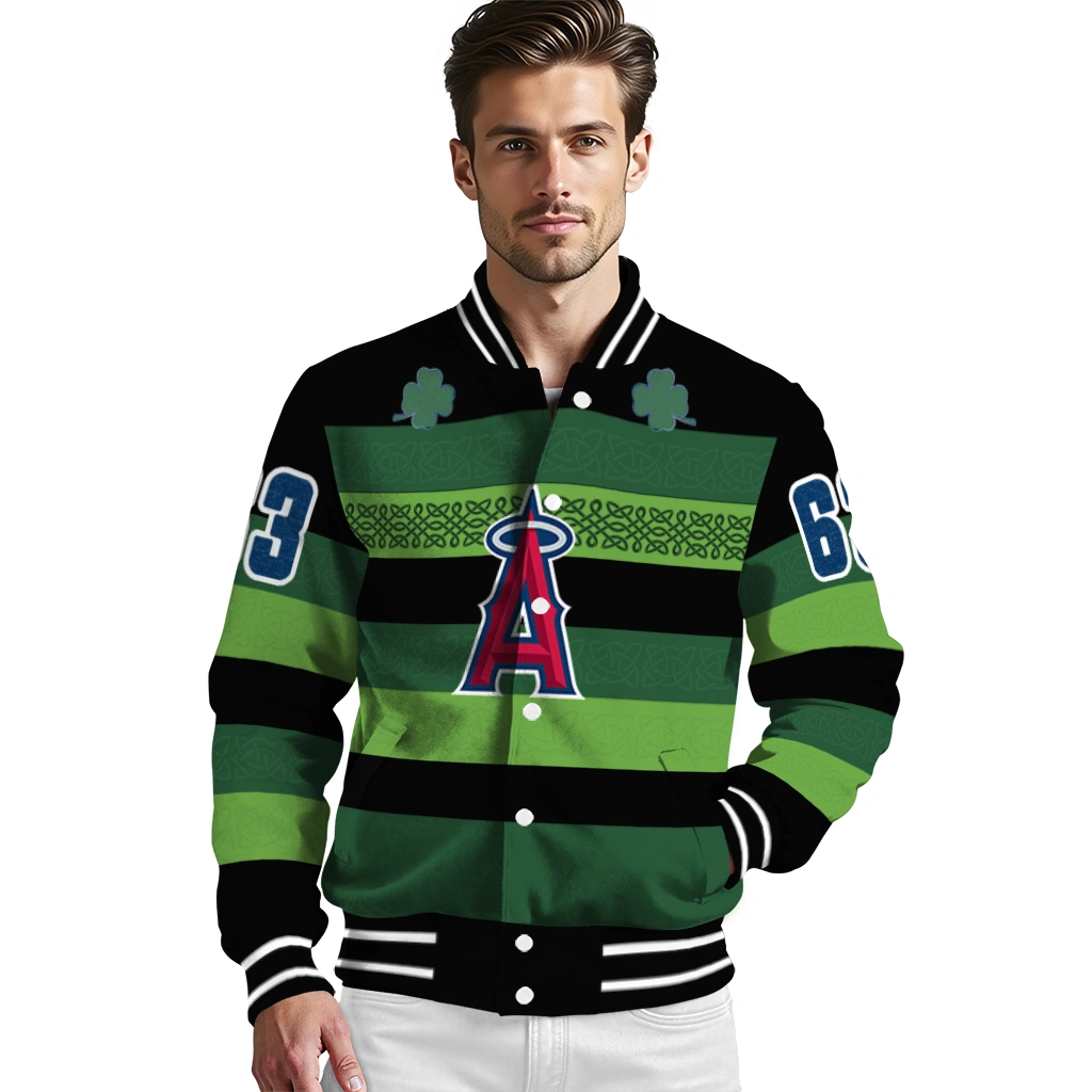 customized los angeles angels clover green lines green black varsity jacket high quality customized los angeles angels clover green lines green black varsity jacket high quality