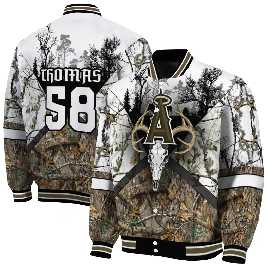 customized los angeles angels deer skull camouflage white varsity jacket fashion forward customized los angeles angels deer skull camouflage white varsity jacket fashion forward