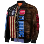 customized los angeles clippers flag wood brown bomber jacket best selling