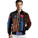 customized los angeles clippers flag wood brown bomber jacket best selling