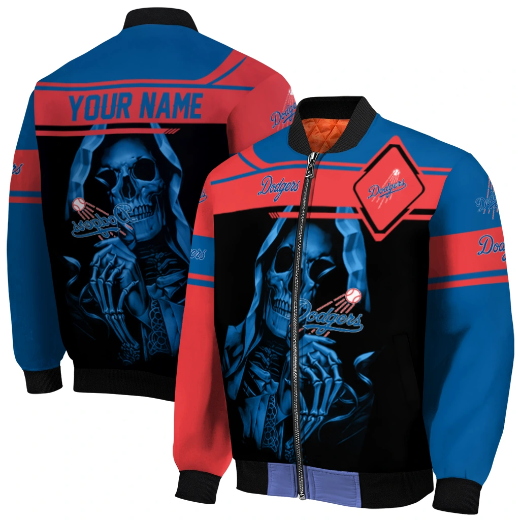customized los angeles dodgers reaper hands blue black bomber jacket best selling customized los angeles dodgers reaper hands blue black bomber jacket best selling