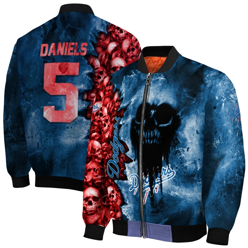 customized los angeles dodgers skull cluster blue bomber jacket best selling customized los angeles dodgers skull cluster blue bomber jacket best selling