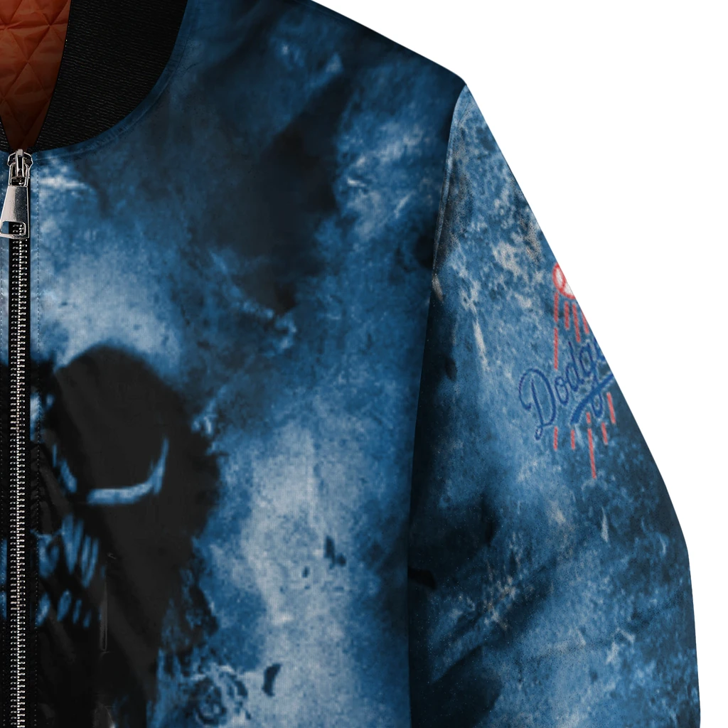 customized los angeles dodgers skull cluster blue bomber jacket premium grade customized los angeles dodgers skull cluster blue bomber jacket premium grade