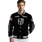 customized los angeles kings american flag skull black varsity jacket best selling