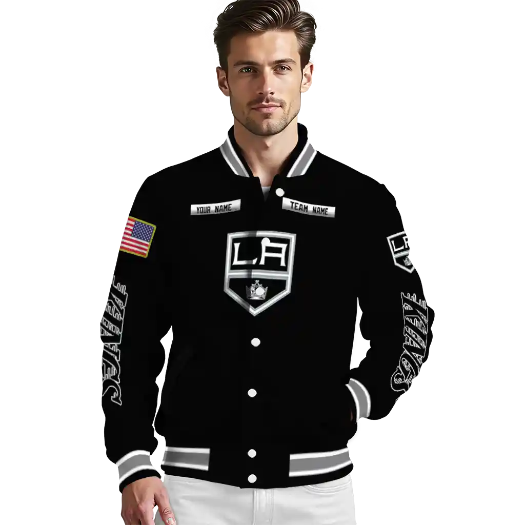 customized los angeles kings american flag skull black varsity jacket high quality customized los angeles kings american flag skull black varsity jacket high quality