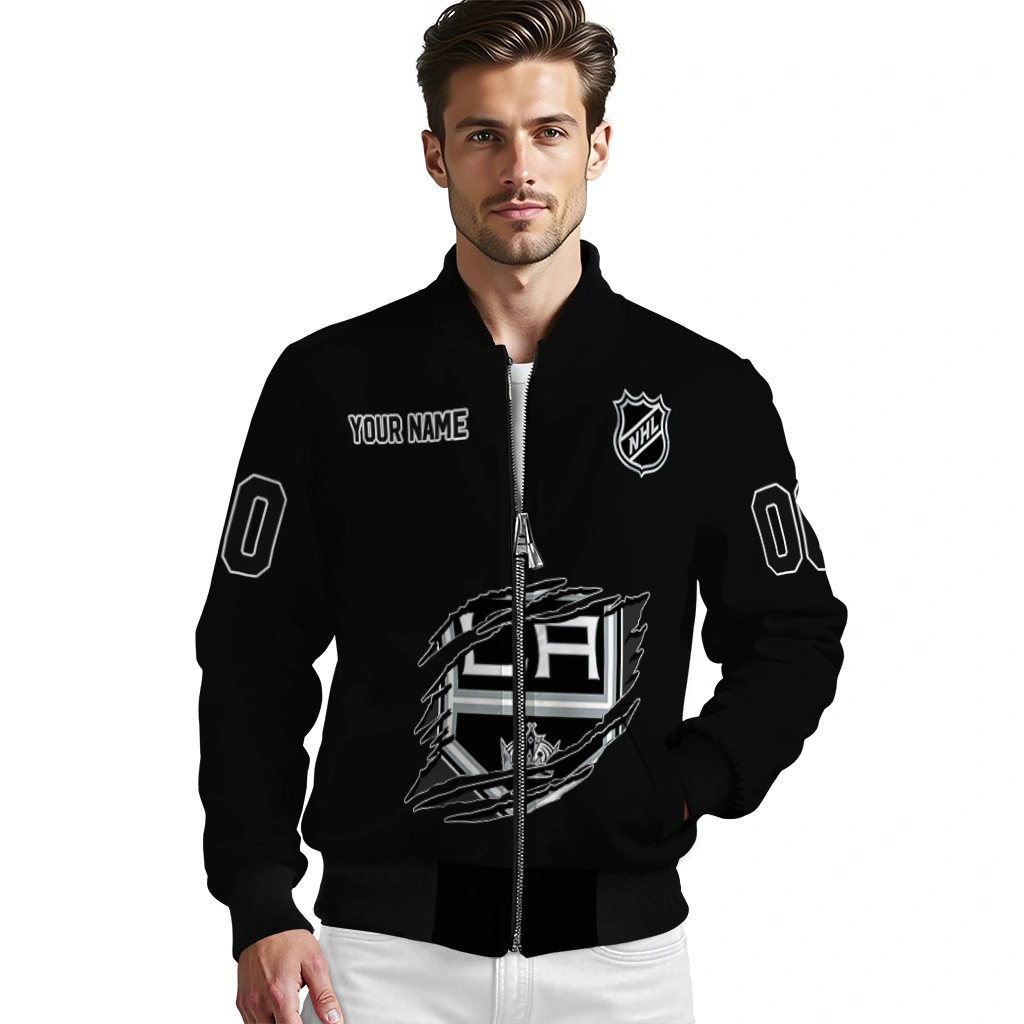 customized los angeles kings claw rip black bomber jacket high quality customized los angeles kings claw rip black bomber jacket high quality