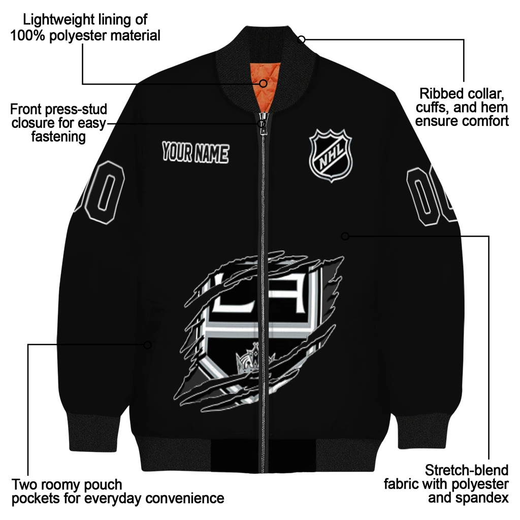 customized los angeles kings claw rip black bomber jacket new arrival customized los angeles kings claw rip black bomber jacket new arrival