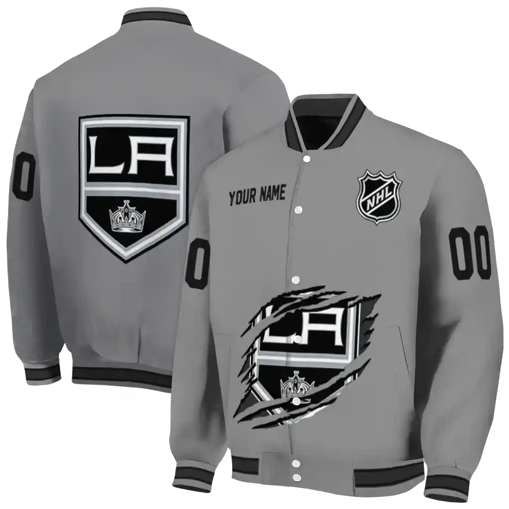 customized los angeles kings claw streak grey varsity jacket fashion forward customized los angeles kings claw streak grey varsity jacket fashion forward