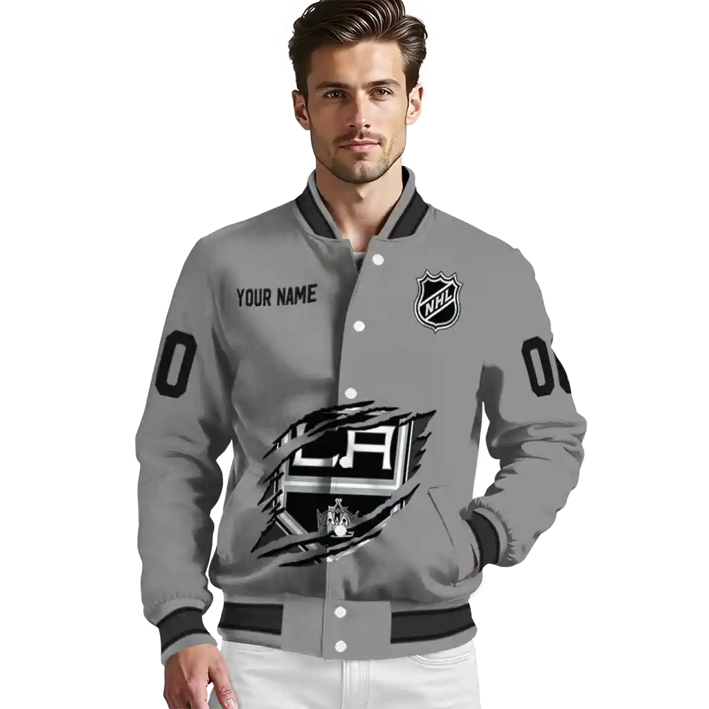 customized los angeles kings claw streak grey varsity jacket high quality customized los angeles kings claw streak grey varsity jacket high quality