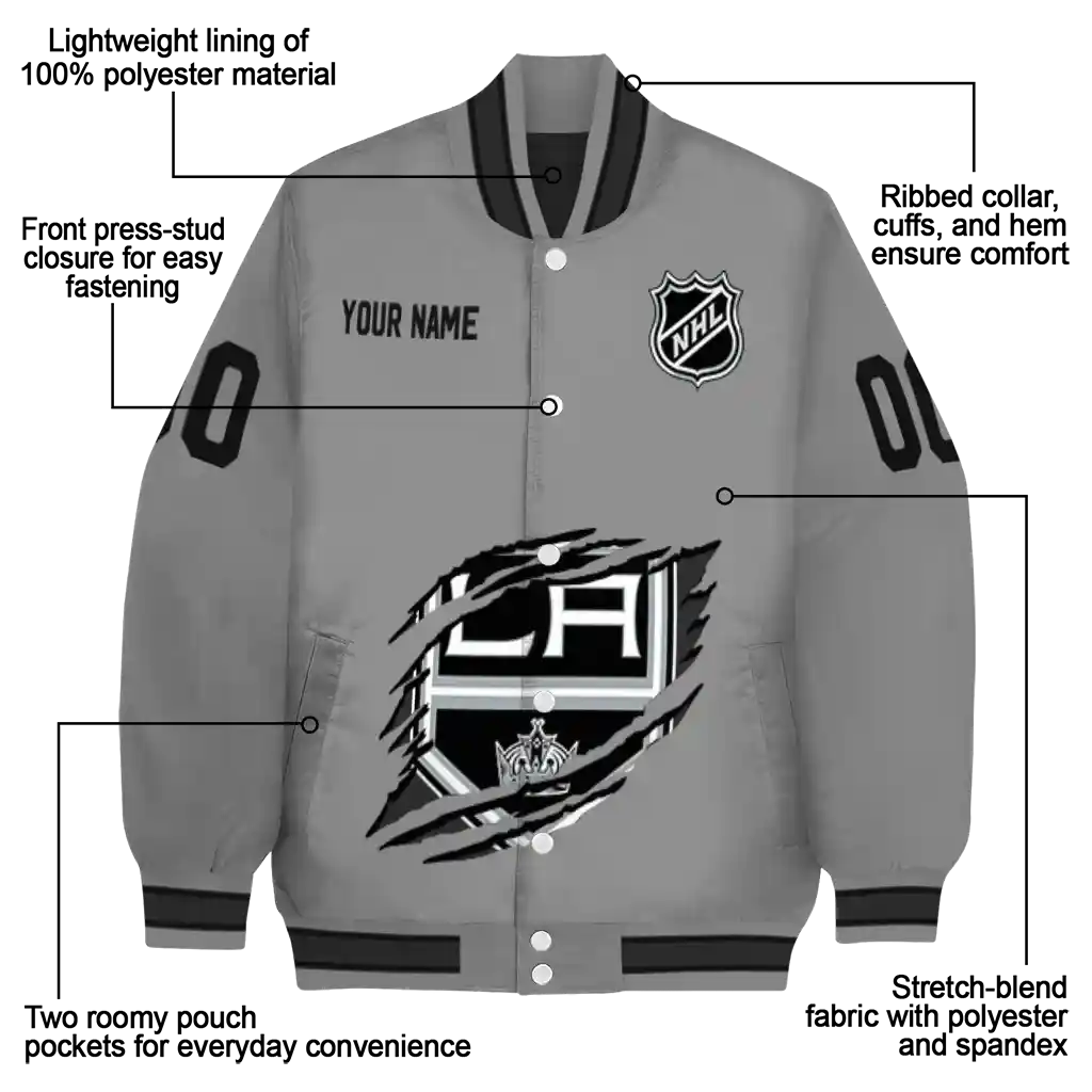 customized los angeles kings claw streak grey varsity jacket new arrival customized los angeles kings claw streak grey varsity jacket new arrival