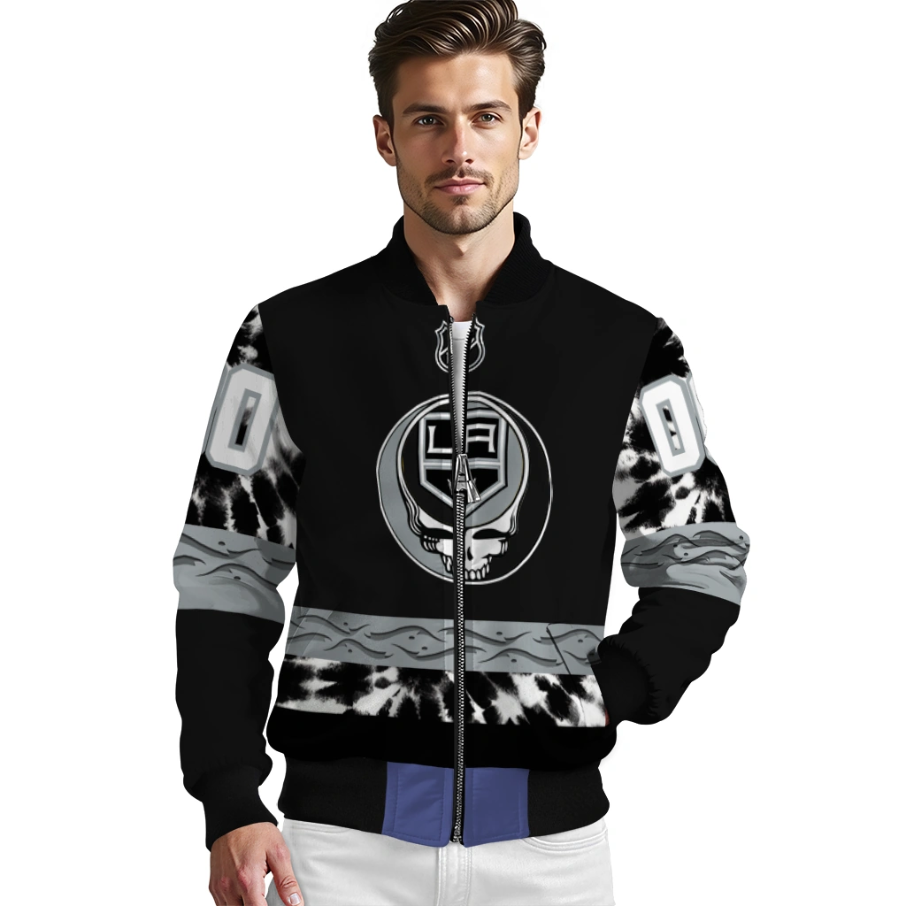 customized los angeles kings skull stripe black bomber jacket high quality customized los angeles kings skull stripe black bomber jacket high quality
