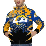 customized los angeles rams brick motion blue black windbreaker jacket best selling