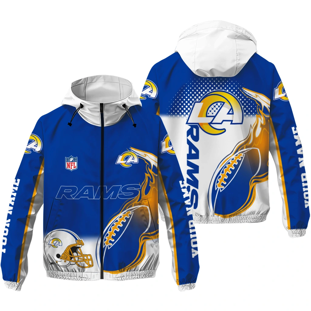 customized los angeles rams football rush blue white windbreaker jacket high quality customized los angeles rams football rush blue white windbreaker jacket high quality