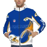 customized los angeles rams football rush blue white windbreaker jacket best selling