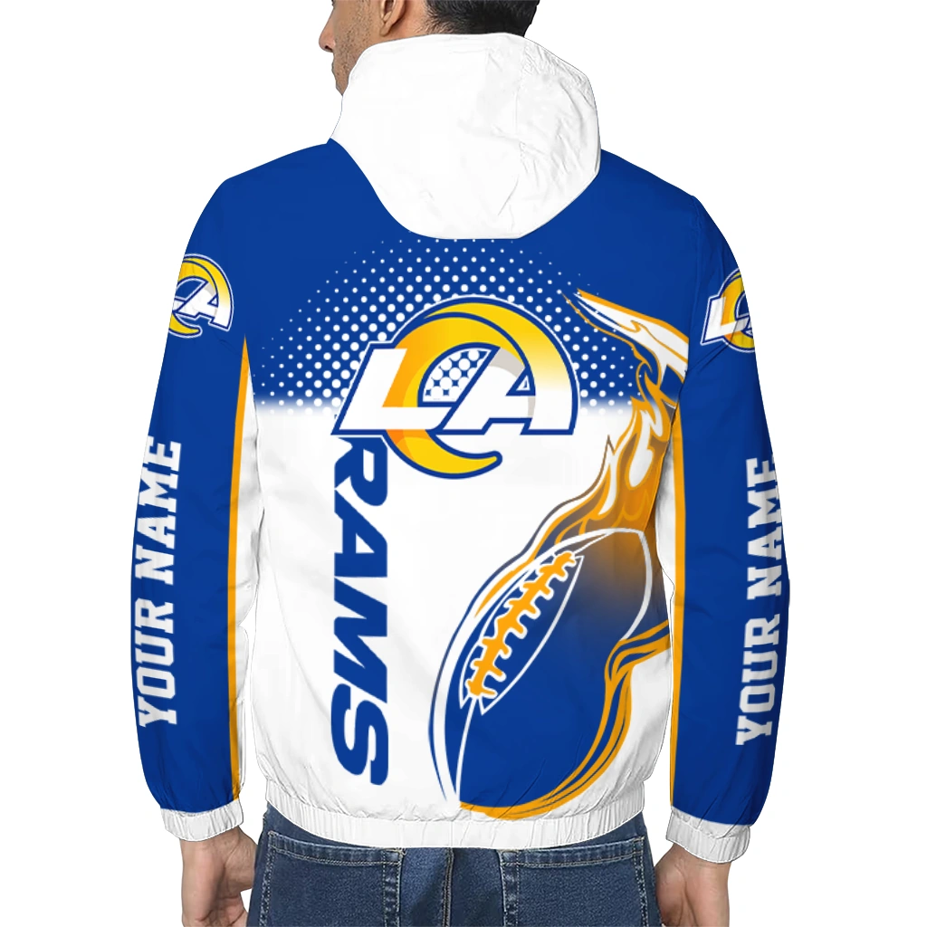 customized los angeles rams football rush blue white windbreaker jacket trendy customized los angeles rams football rush blue white windbreaker jacket trendy