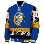 customized los angeles rams skull center blue black varsity jacket best selling