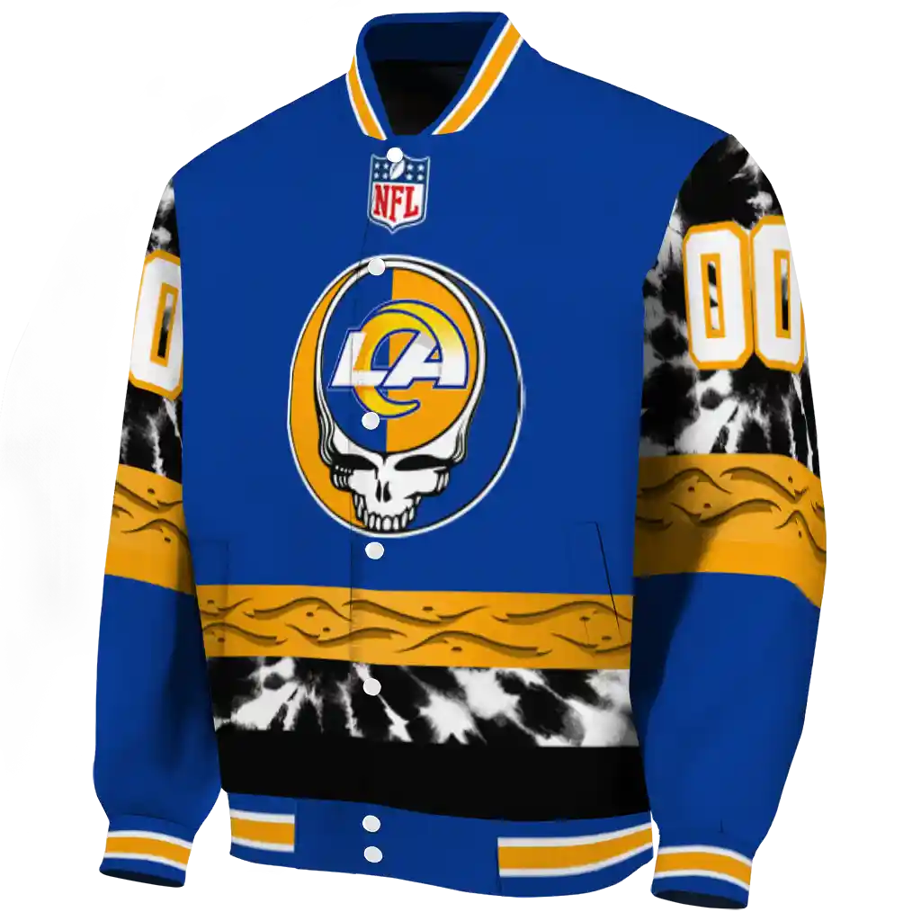customized los angeles rams skull center blue black varsity jacket best selling customized los angeles rams skull center blue black varsity jacket best selling