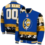 customized los angeles rams skull center blue black varsity jacket best selling