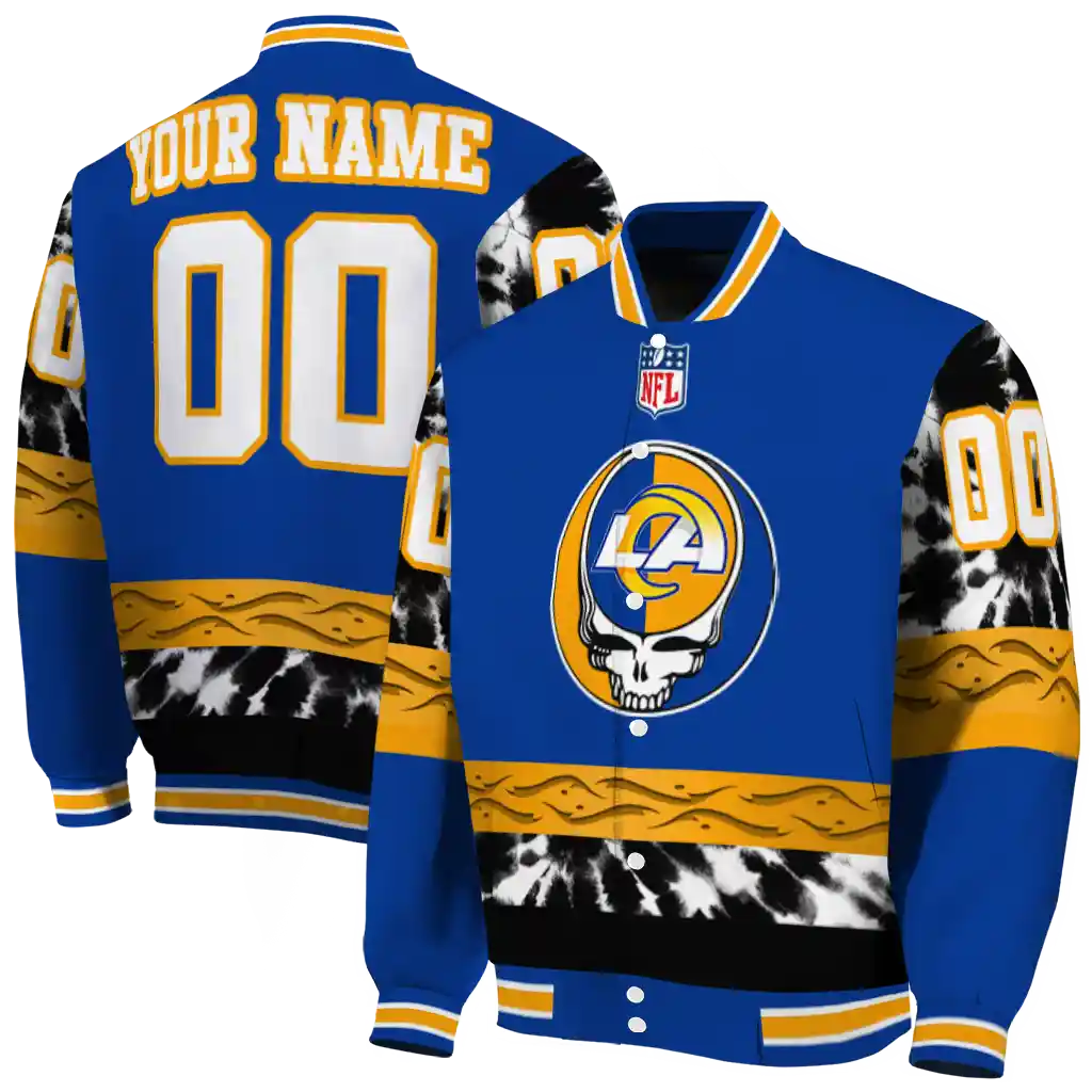 customized los angeles rams skull center blue black varsity jacket fashion forward customized los angeles rams skull center blue black varsity jacket fashion forward