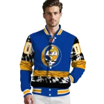 customized los angeles rams skull center blue black varsity jacket best selling
