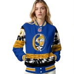 customized los angeles rams skull center blue black varsity jacket best selling