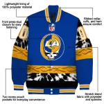 customized los angeles rams skull center blue black varsity jacket best selling