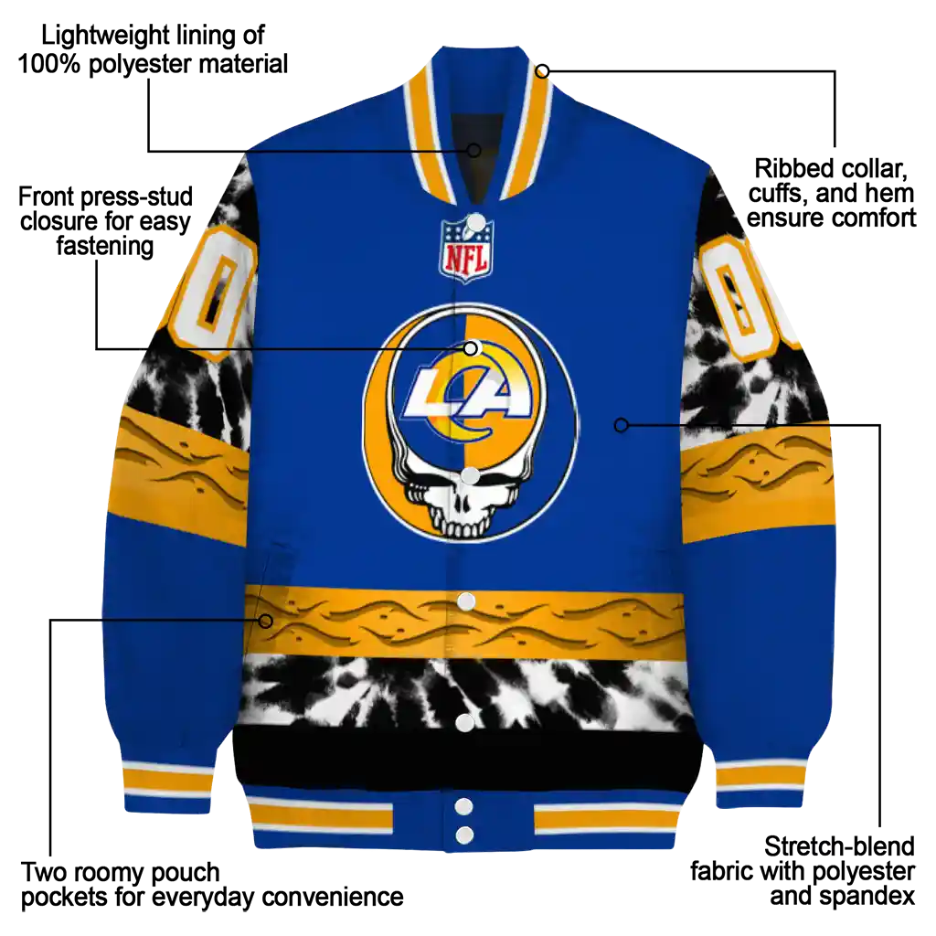 customized los angeles rams skull center blue black varsity jacket new arrival customized los angeles rams skull center blue black varsity jacket new arrival