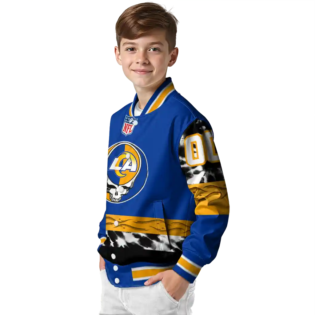 customized los angeles rams skull center blue black varsity jacket trendy customized los angeles rams skull center blue black varsity jacket trendy