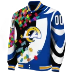 customized los angeles rams stars and stripes slashes blue varsity jacket best selling